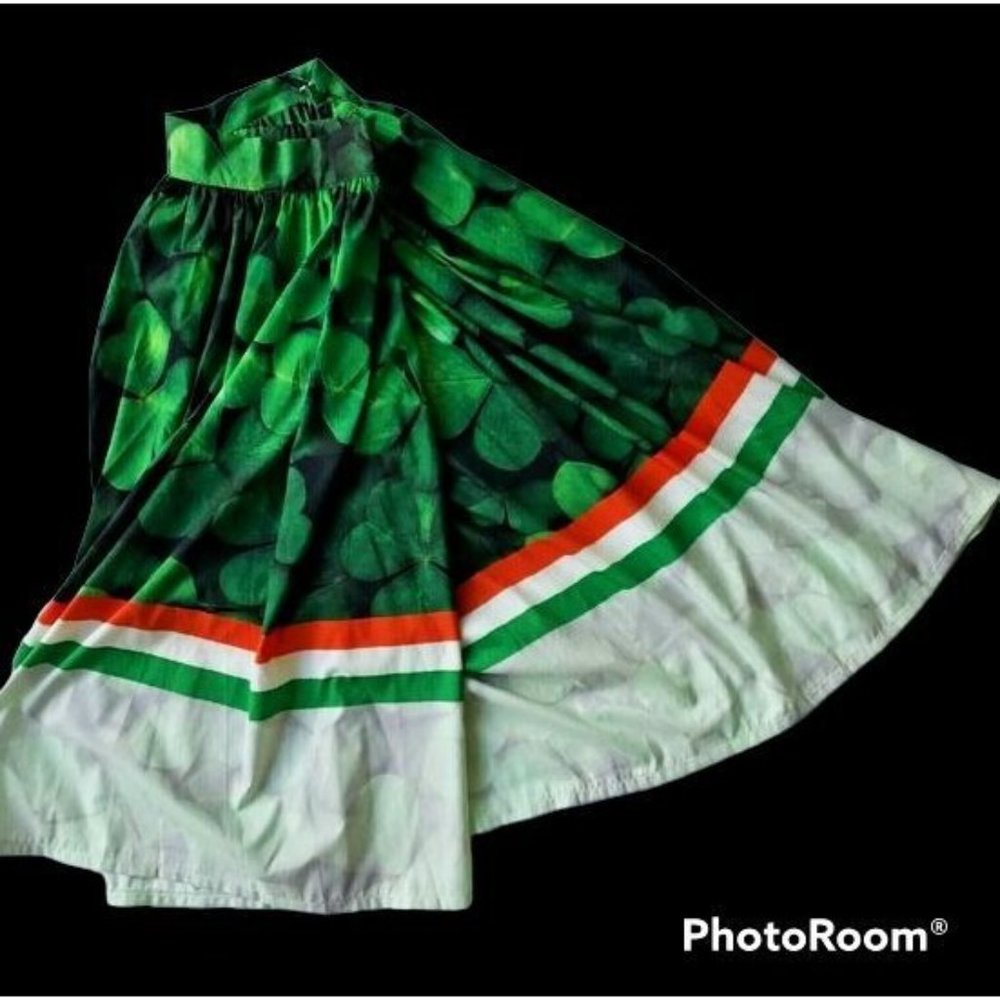 Vintage Shamrock Skirt Ireland Colors 30" Waist Flared Side Zip St Patr… - Picture 5 of 11